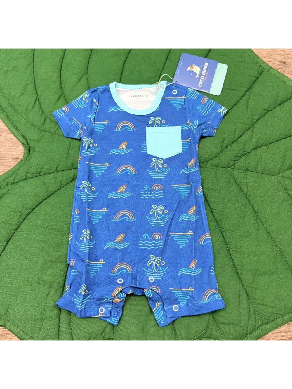 Coco Moon Hawaii 0-6M Teal Tropical Daydream Shortie Bamboo Romper